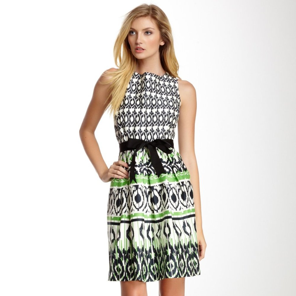Eva Franco Pleated Abstract Print Dress